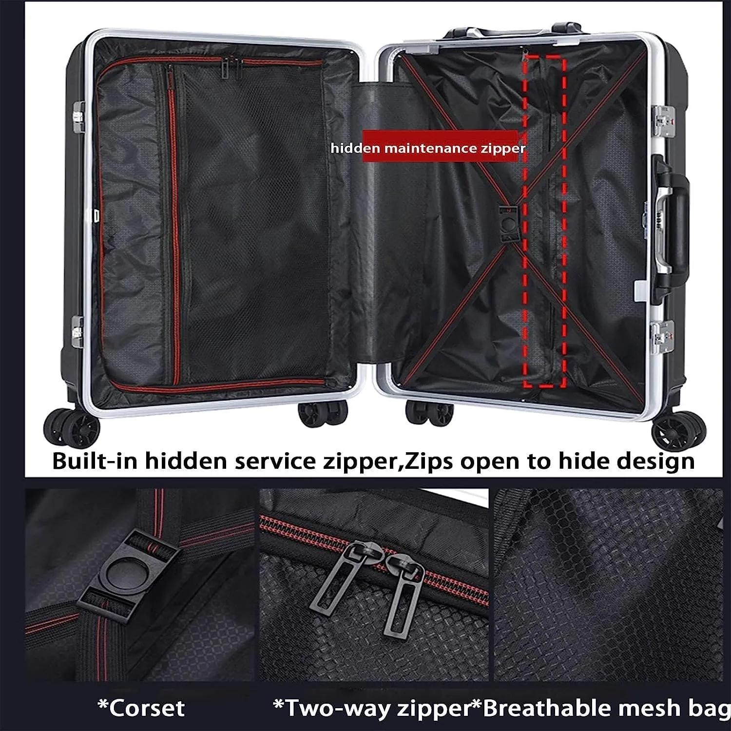 Portable Suitcase Suitcases with Spinner Wheels Carry On Luggage Dual USB Charging Ports Aluminum Frame Suitcase Large Capacity Luggage (Light Blue 20 in)