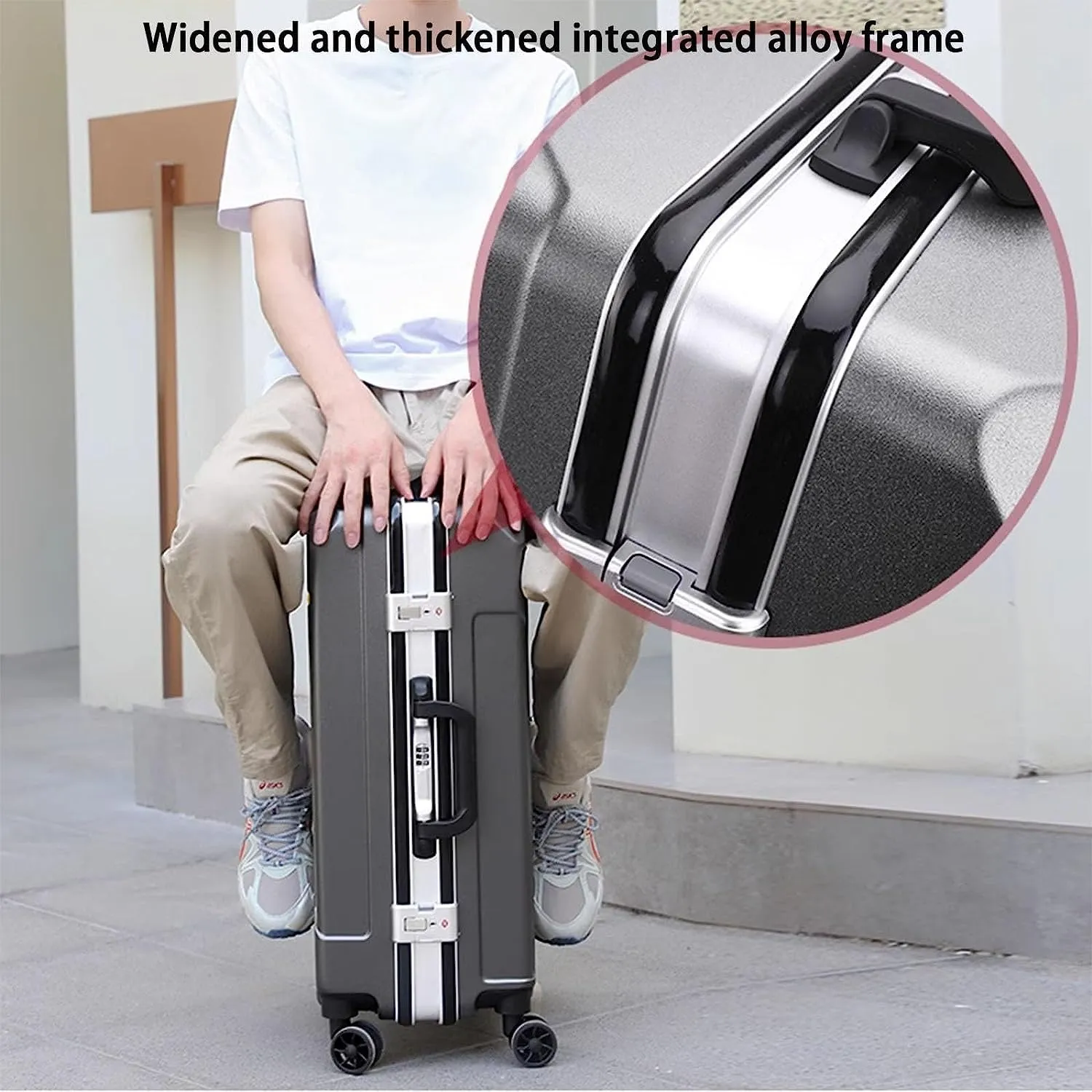 Portable Suitcase Suitcases with Spinner Wheels Carry On Luggage Dual USB Charging Ports Aluminum Frame Suitcase Large Capacity Luggage (Light Blue 20 in)