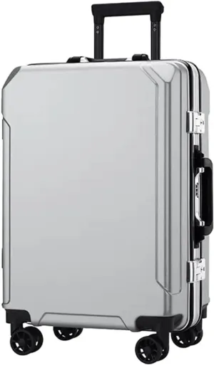 Portable Suitcase Suitcases with Spinner Wheels Carry On Luggage Dual USB Charging Ports Aluminum Frame Suitcase Large Capacity Luggage (Silver Gray 20 in)