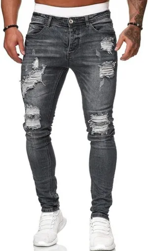 QWENTMTNTY Men's Ripped Skinny Jeans Stretch Slim Fit Big & Tall Cargo Pants Fashion Distressed Hole Tapered Straight Jeans