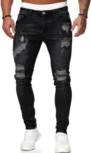QWENTMTNTY Men's Ripped Skinny Jeans Stretch Slim Fit Big & Tall Cargo Pants Fashion Distressed Hole Tapered Straight Jeans