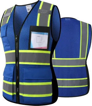 Reflective High Visibility Safety Vest for Men Women with Pockets Zipper Front Meets ANSI/ISEA Standards