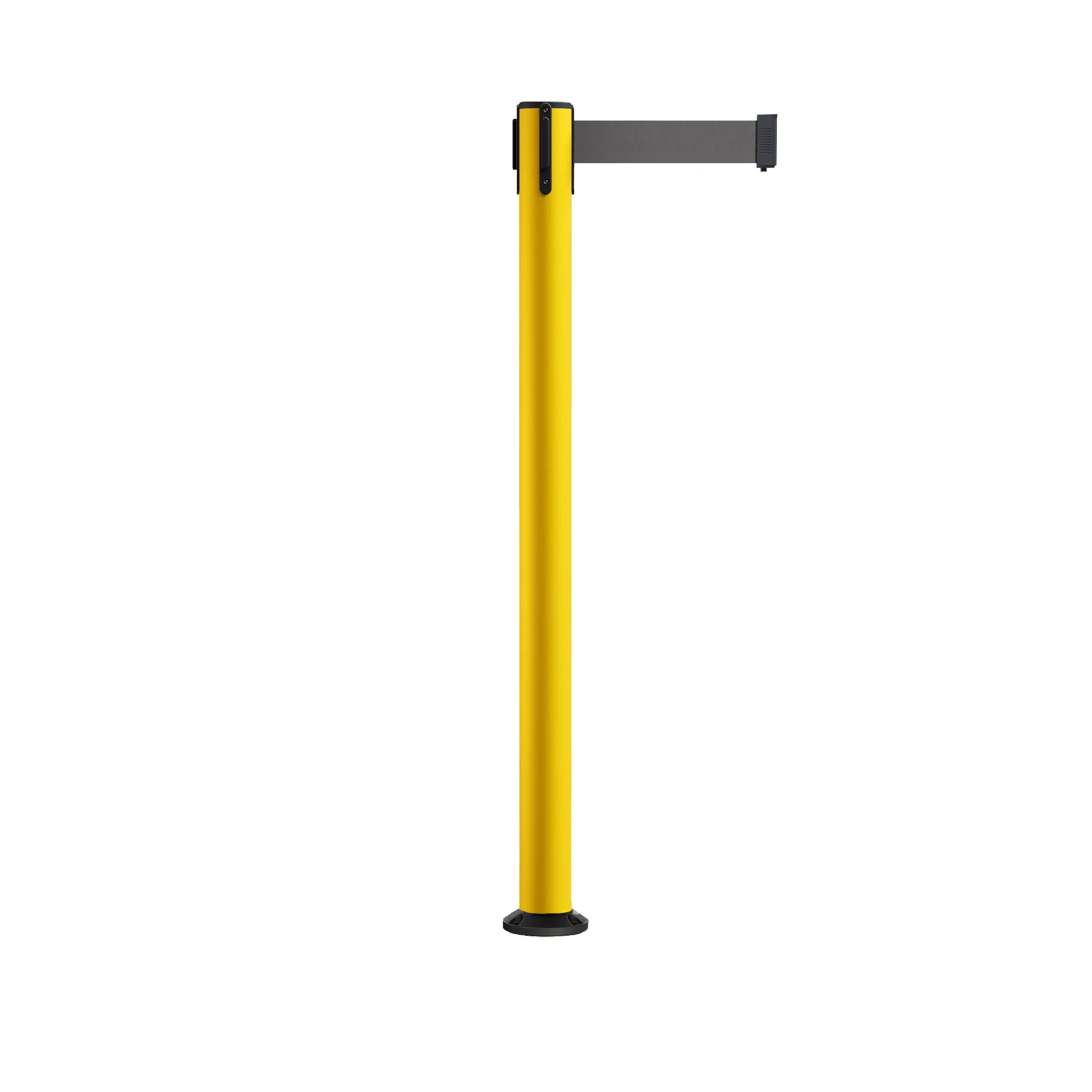 Retractable Belt Barrier Safety Stanchion, Fixed Base, Yellow Post, 7.5 Ft. Belt - Montour Line MSX630F