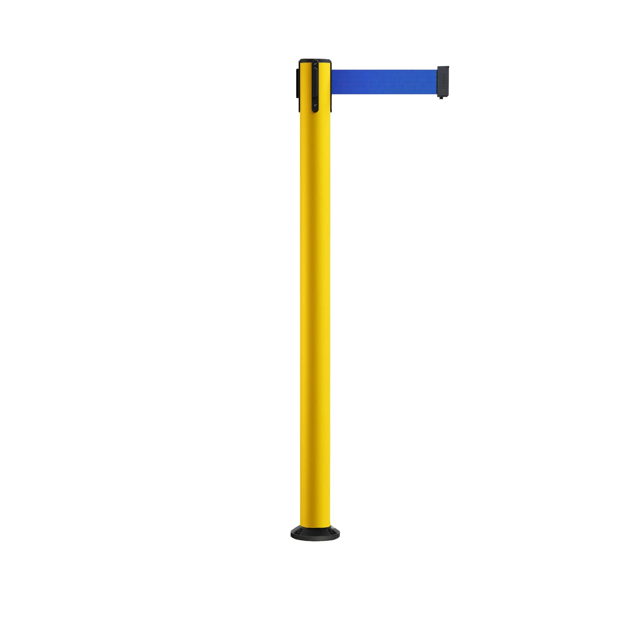 Retractable Belt Barrier Safety Stanchion, Fixed Base, Yellow Post, 7.5 Ft. Belt - Montour Line MSX630F