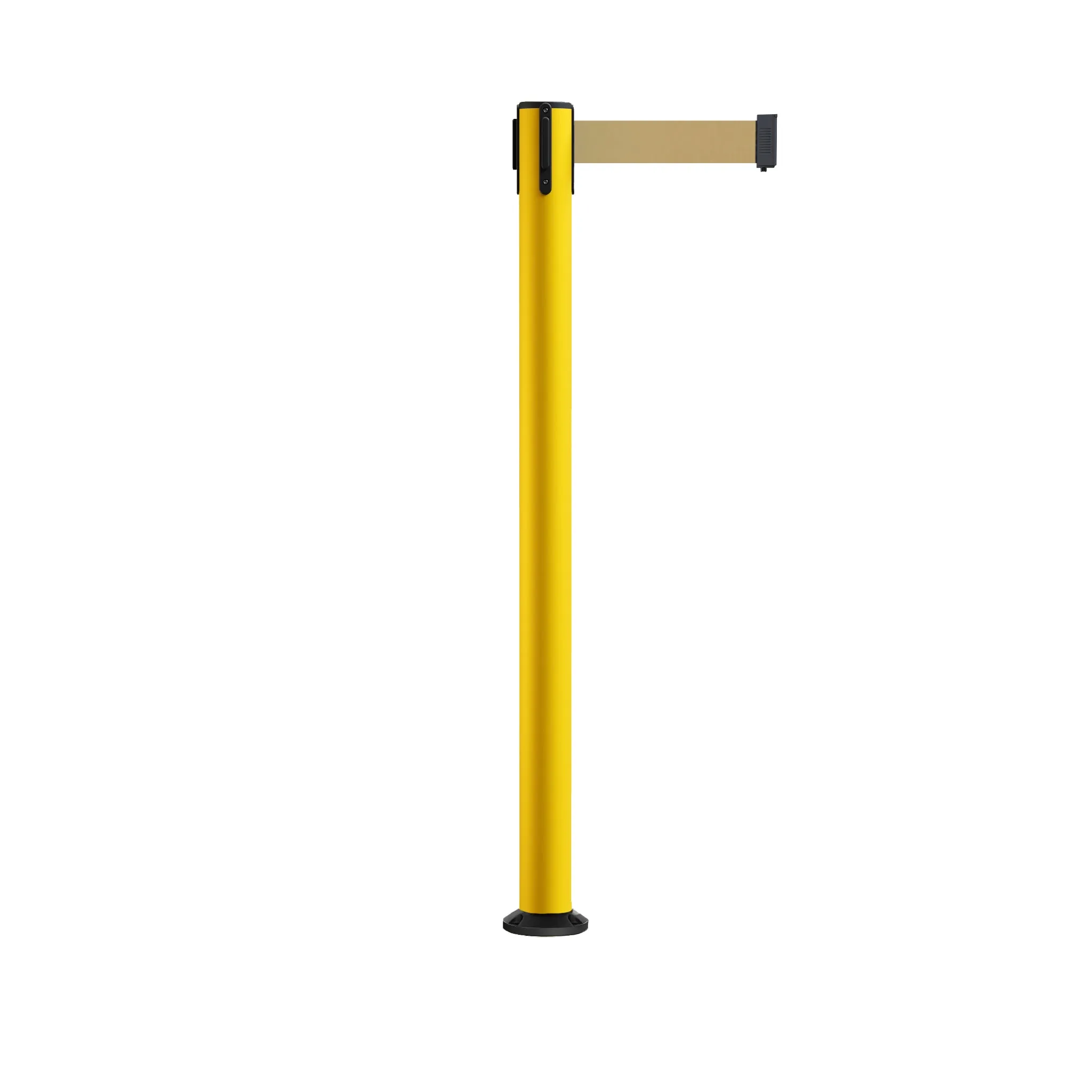 Retractable Belt Barrier Safety Stanchion, Fixed Base, Yellow Post, 7.5 Ft. Belt - Montour Line MSX630F