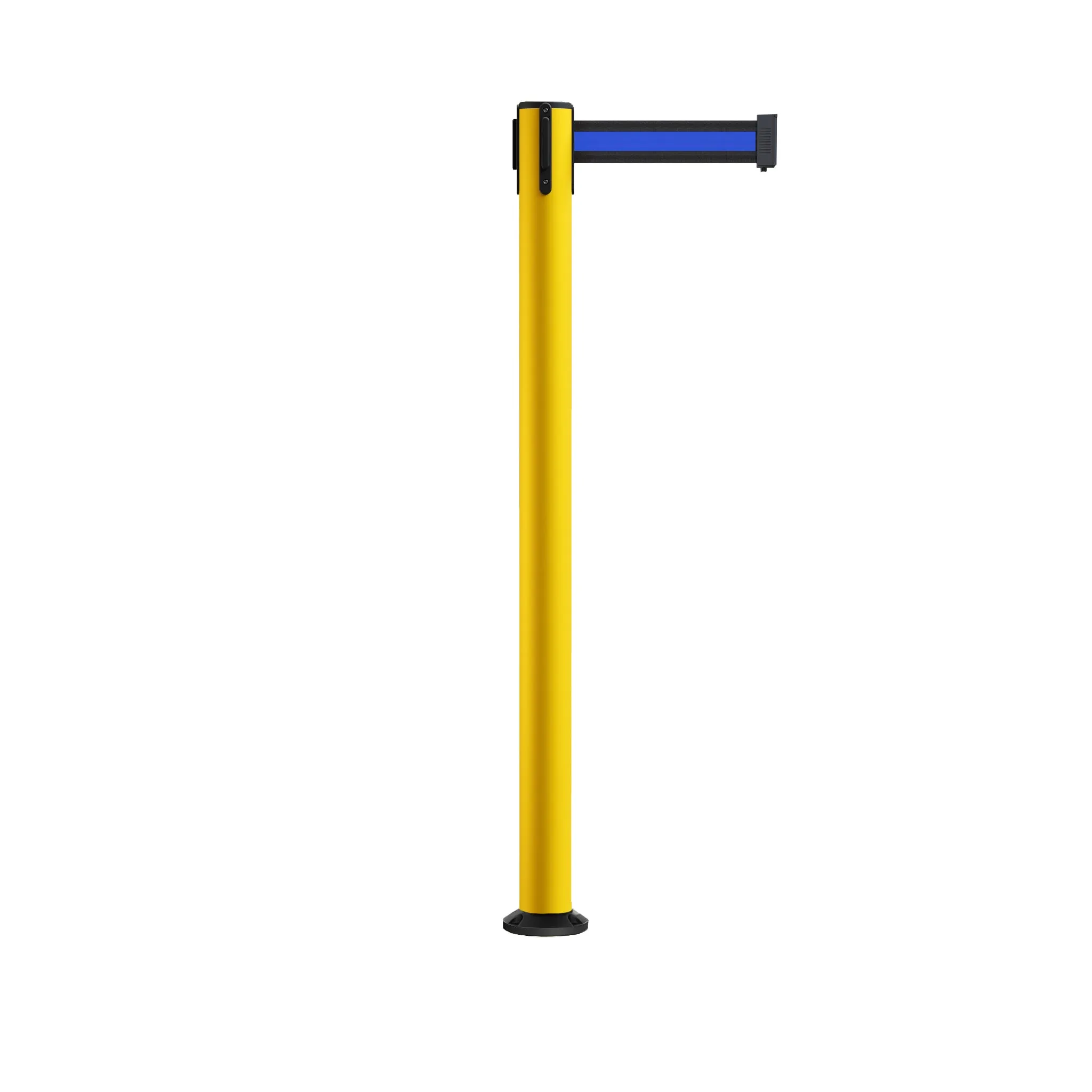 Retractable Belt Barrier Safety Stanchion, Fixed Base, Yellow Post, 7.5 Ft. Belt - Montour Line MSX630F