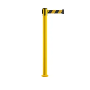 Retractable Belt Barrier Safety Stanchion, Fixed Base, Yellow Post, 9 Ft. Belt - Montour Line MSX630F