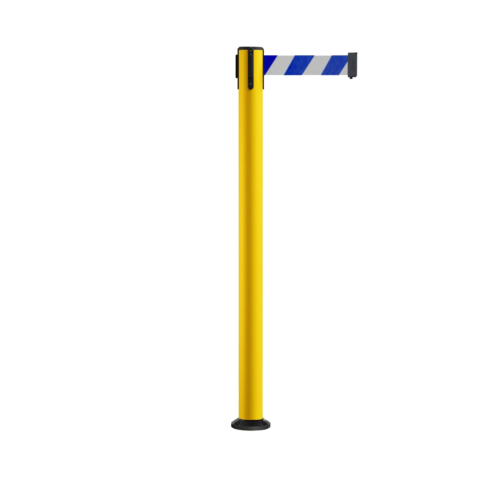 Retractable Belt Barrier Safety Stanchion, Fixed Base, Yellow Post, 9 Ft. Belt - Montour Line MSX630F