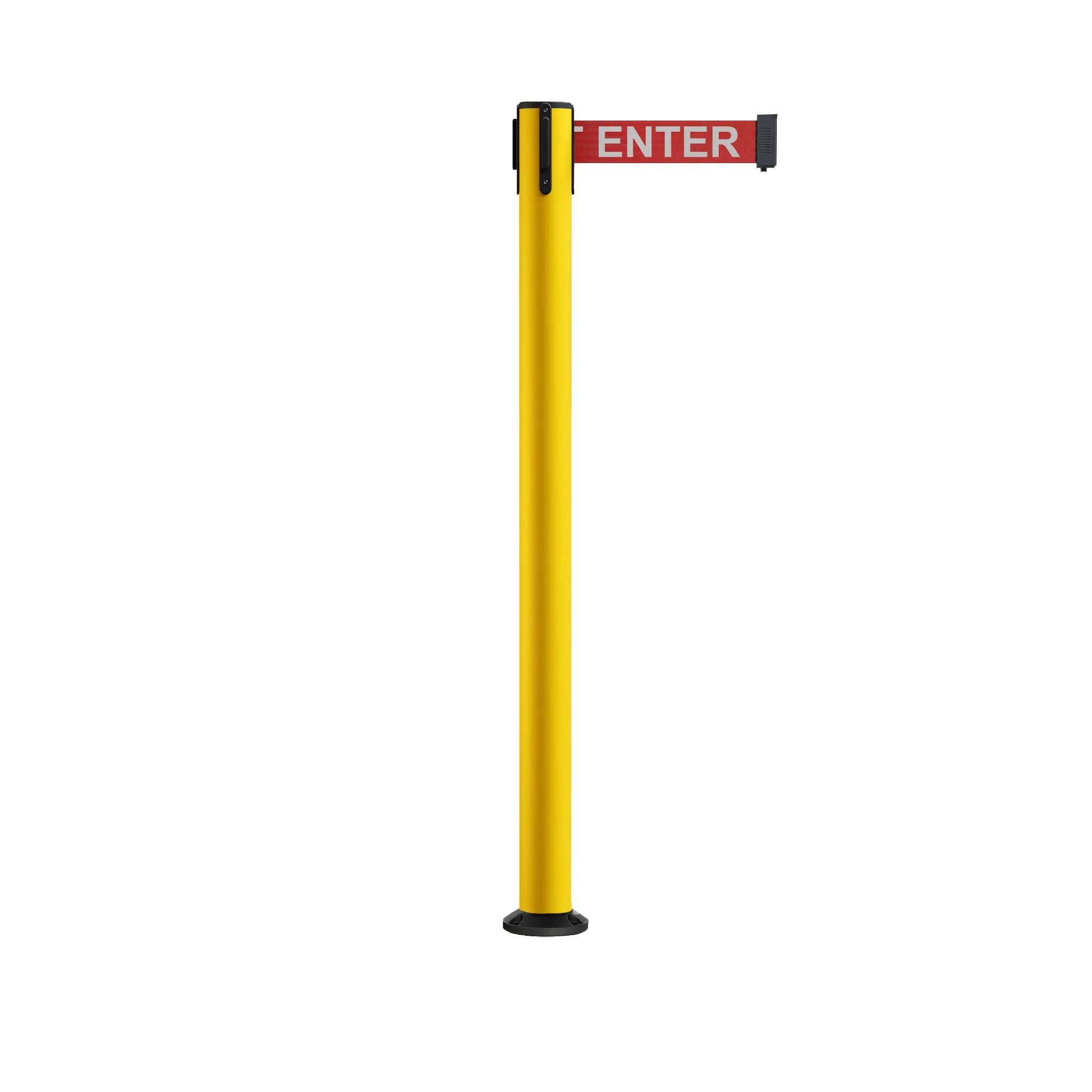Retractable Belt Barrier Safety Stanchion, Fixed Base, Yellow Post, 9 Ft. Belt - Montour Line MSX630F