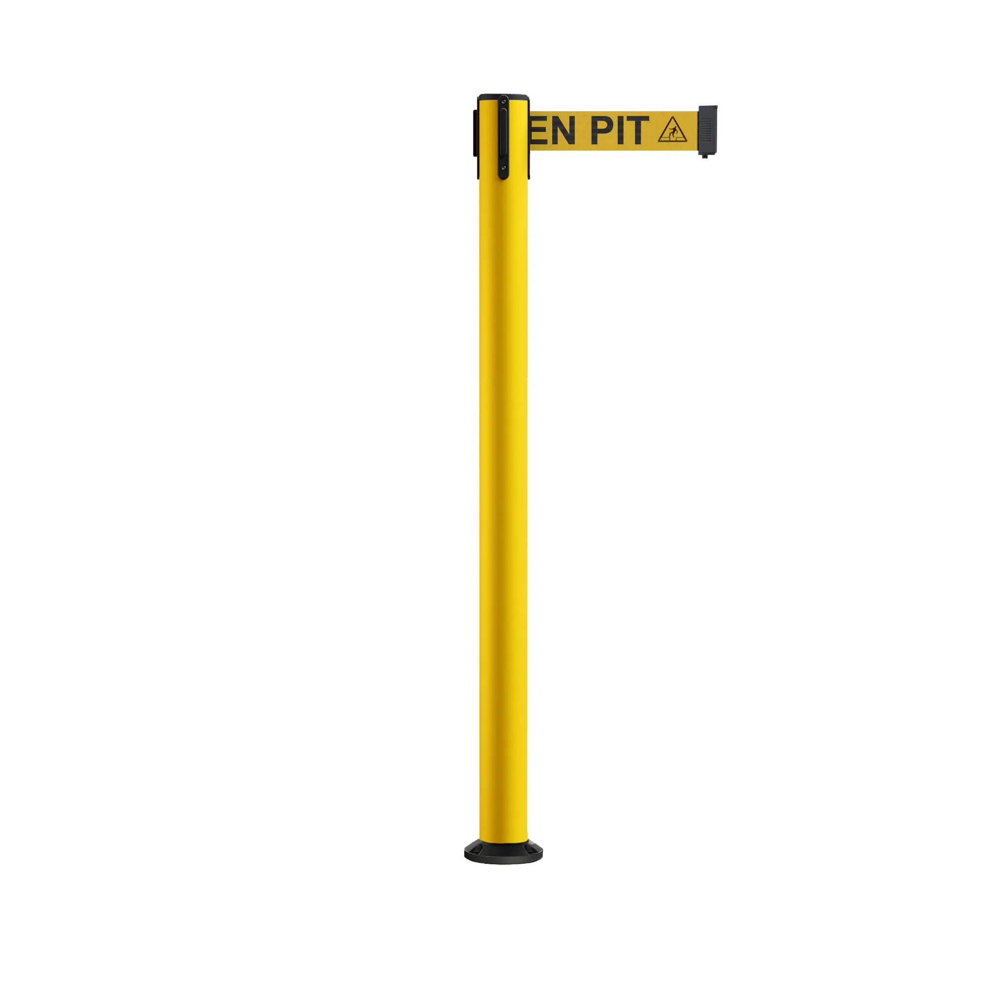 Retractable Belt Barrier Safety Stanchion, Fixed Base, Yellow Post, 9 Ft. Belt - Montour Line MSX630F