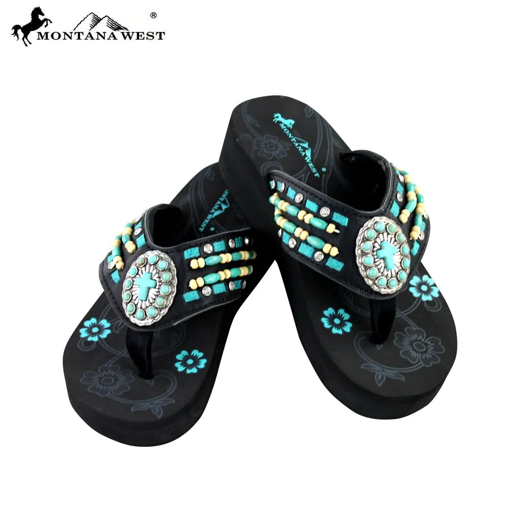 SE20-S098 Montana West Indian Beaded Flip-Flops Collection By Size