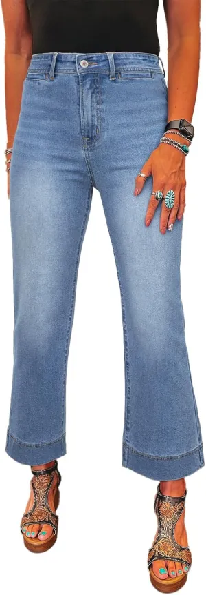 SHEWIN Wide Leg Jeans for Women Trendy High Waisted Flare Jeans Stretchy Straight Leg Ankle Denim Pants with Pockets
