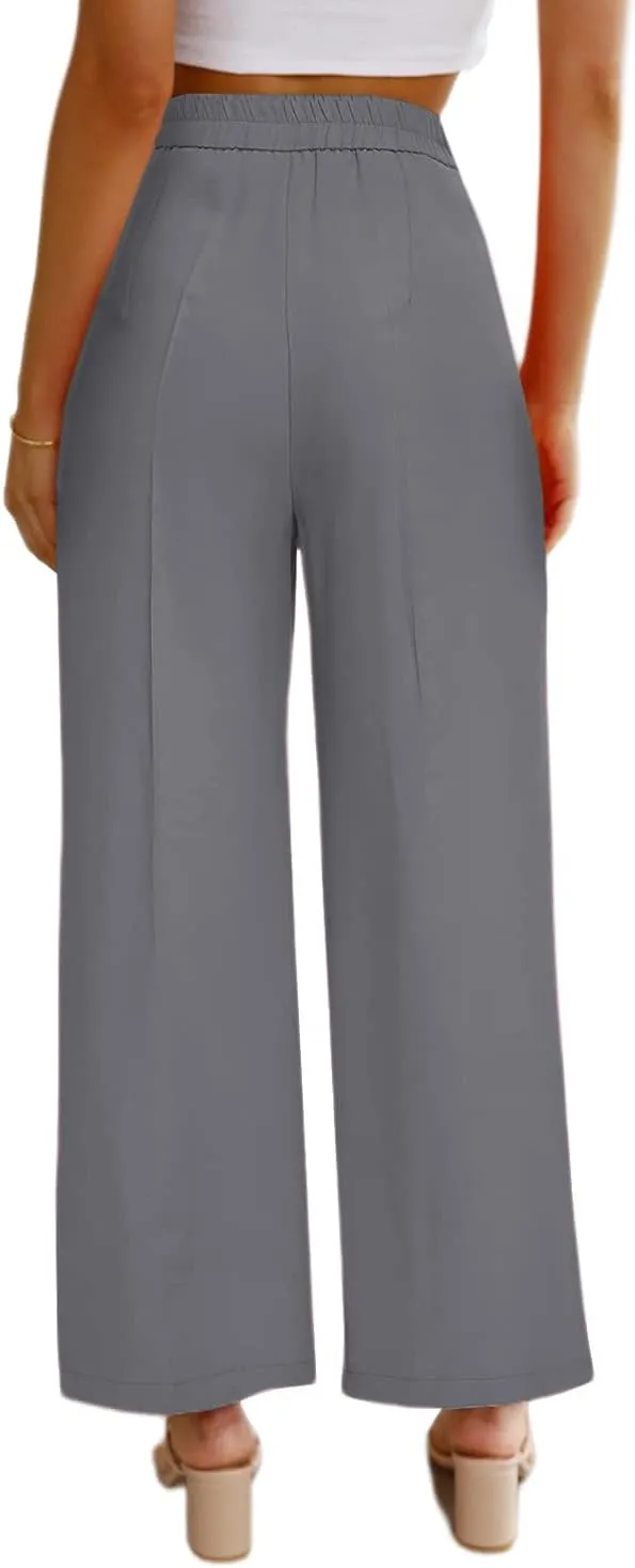 SHIPE Womens Casual Wide Leg Flowy Pants Elastic Waist Work Office Pants Pants with Pockets, S-XL