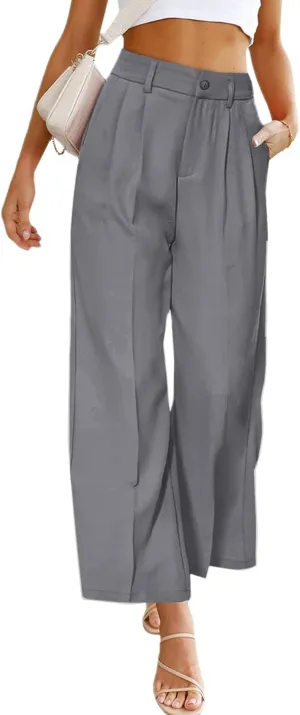 SHIPE Womens Casual Wide Leg Flowy Pants Elastic Waist Work Office Pants Pants with Pockets, S-XL