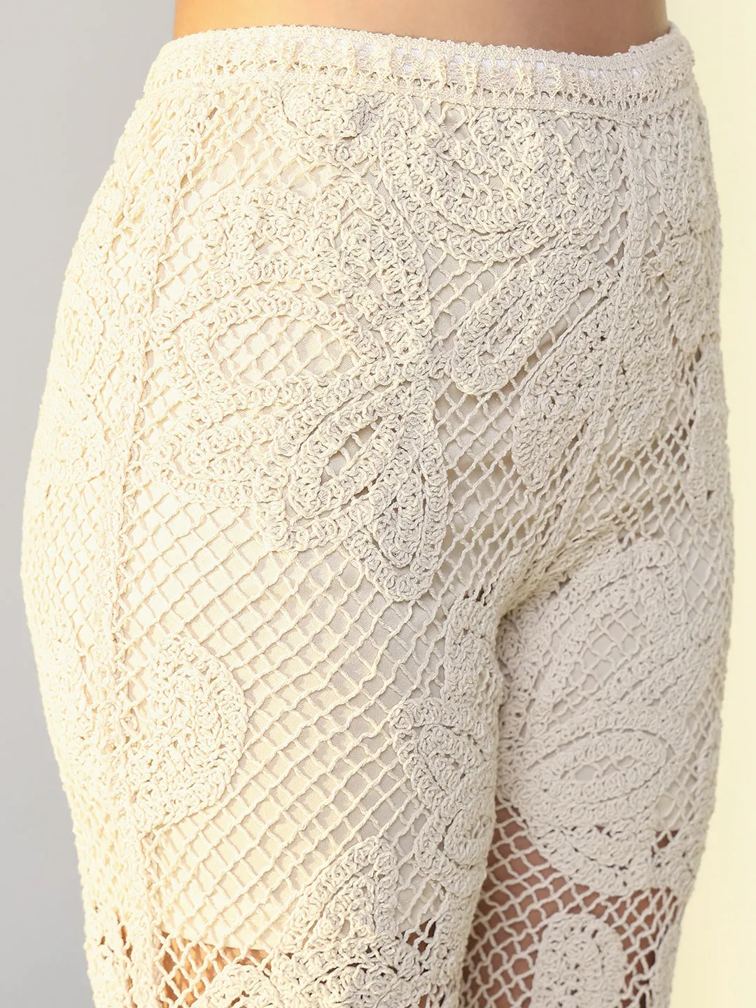 SHOWOFFFF Edition Women's Embroidered Cream Mesh Co-Ords Set
