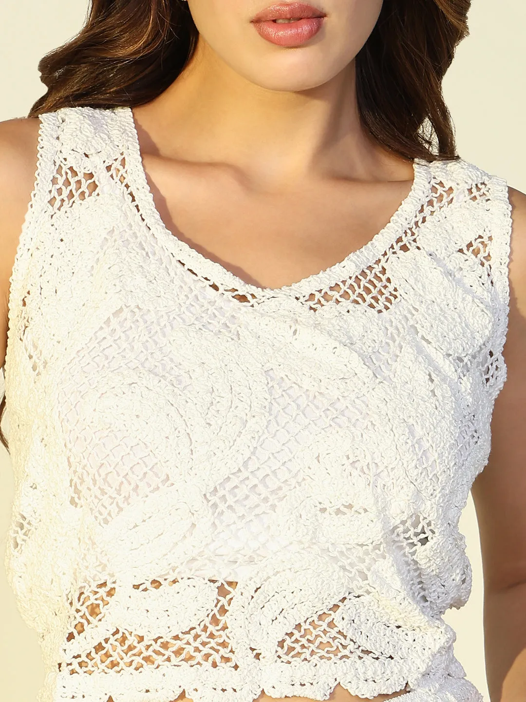 SHOWOFFFF Edition Women's Embroidered White Mesh Co-Ords Set