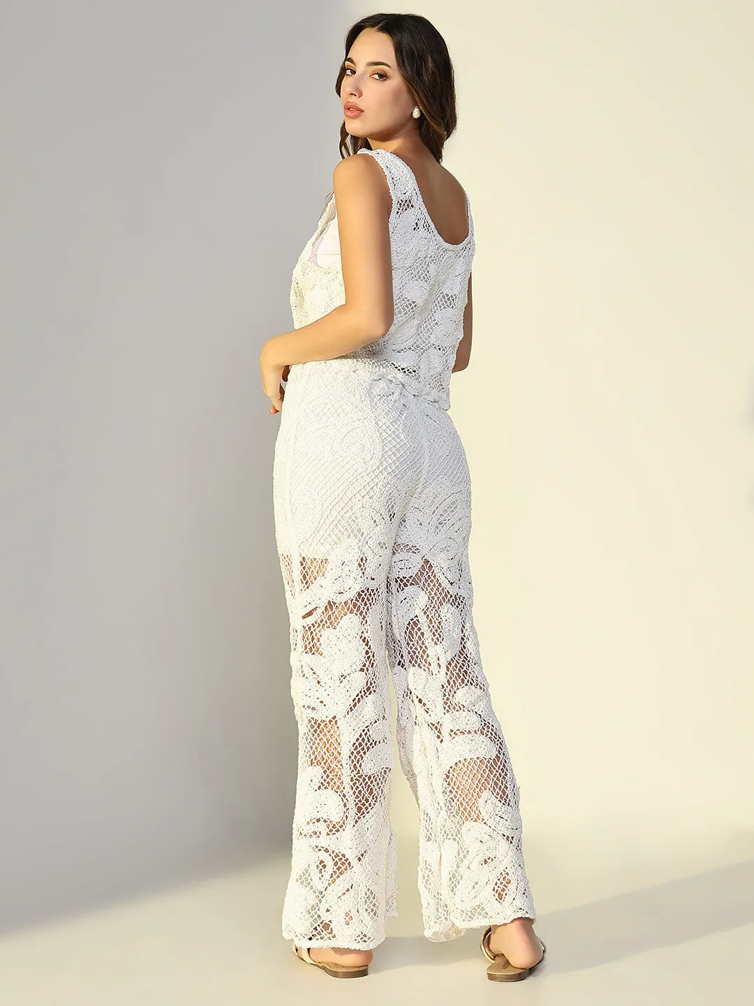 SHOWOFFFF Edition Women's Embroidered White Mesh Co-Ords Set