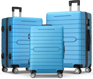 Sky Blue Luggage Set 3 Piece - Hardshell Luggage Set with Spinner Wheels & TSA Lock, Portable Lightweight ABS Luggages for Travel, Business (20-inch, 24-inch, 28-inch)