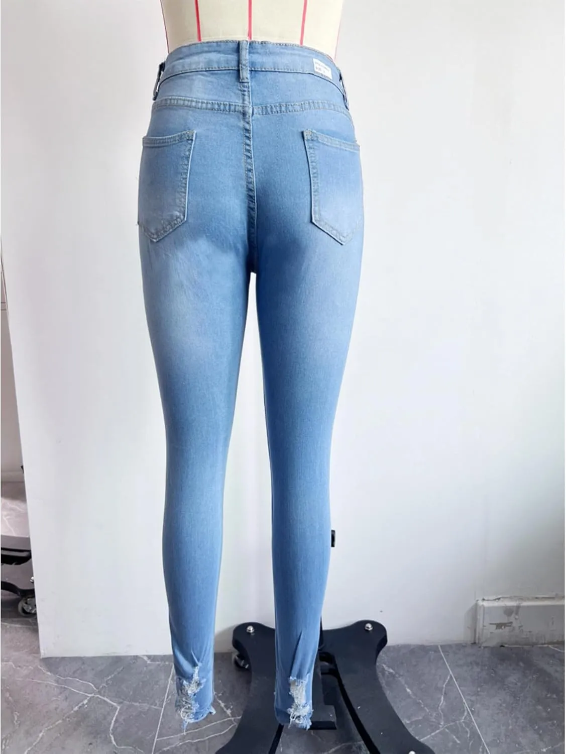 SOMTHRON Women's High Rise Distressed Slim Punk Denim Jeans High Waist Skinny Destroyed Ripped Pencil Jeans Pants