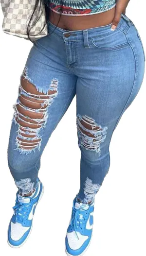 SOMTHRON Women's High Rise Distressed Slim Punk Denim Jeans High Waist Skinny Destroyed Ripped Pencil Jeans Pants
