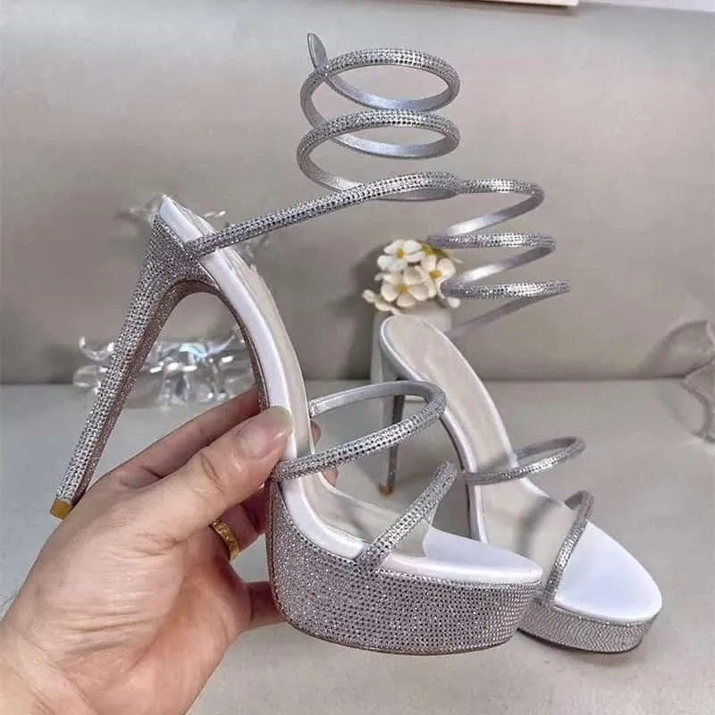 Spiral Rhinestone Sling High Heel