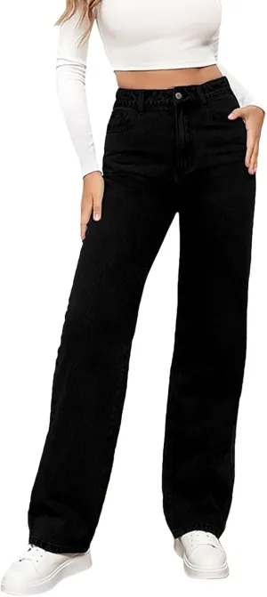 Straight Leg Jeans for Women,High Waisted Wide Leg Loose Microelastic Boyfriend Denim Pants Baggy Jeans Y2K