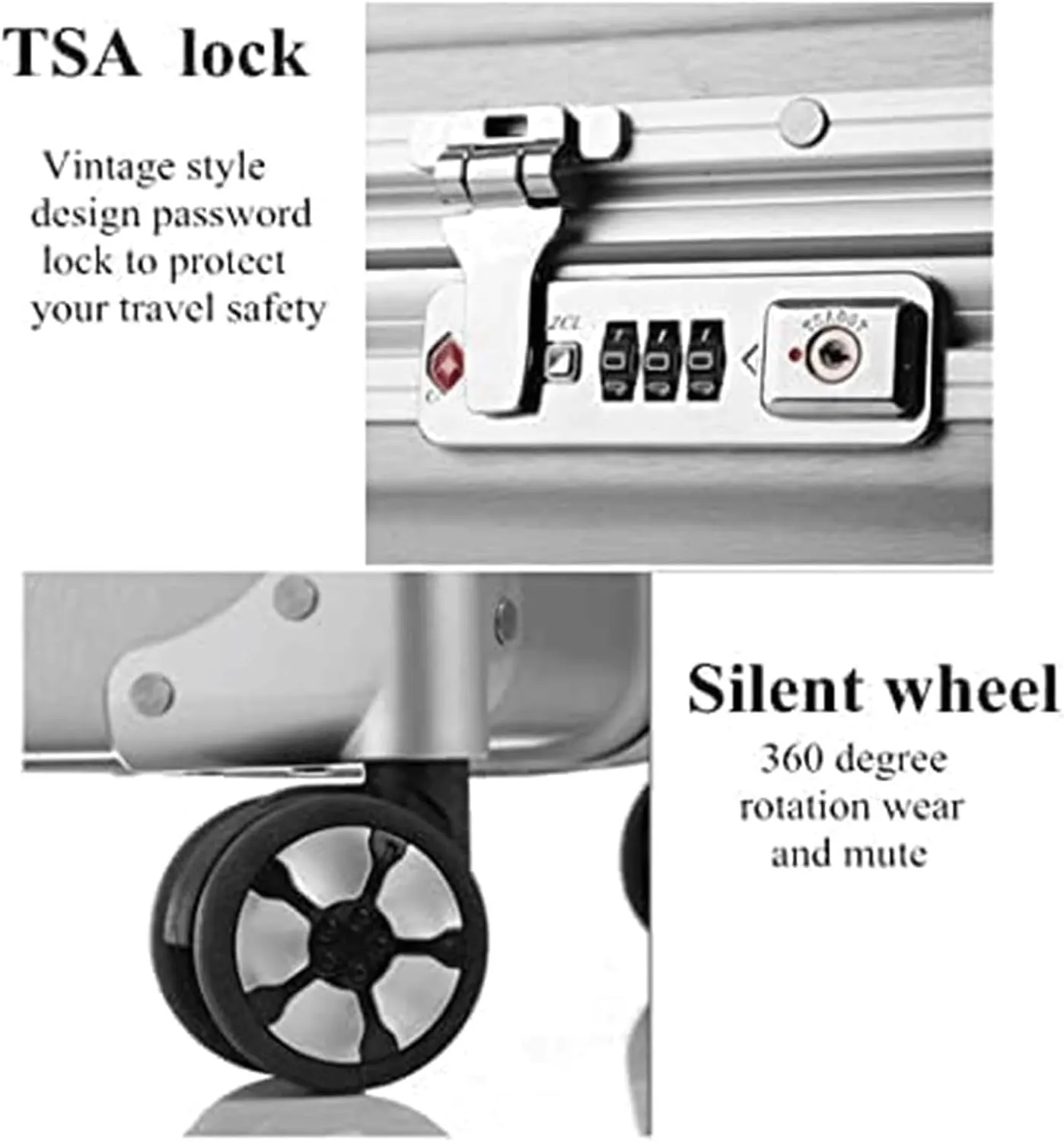 Suitcase Expandable Suitcases Thick Double-Wheel Luggage Large-Capacity Hard Shell Suitcases with Wheels Lightweight Carry On Luggage Travel Gear(Silver,24in)