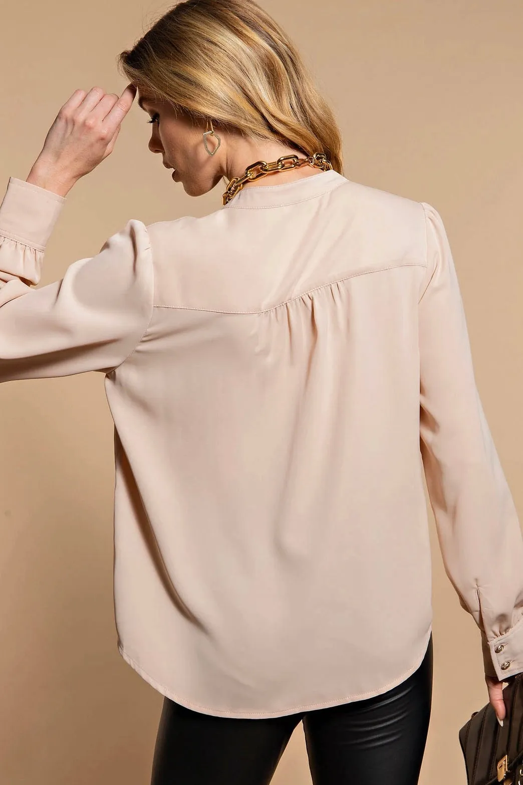 Taupe Silky Shirt Button Up