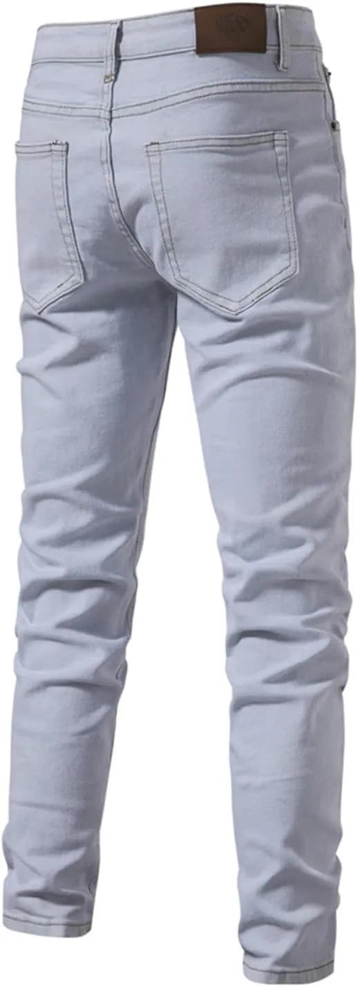 Thatrich Skinny Jeans for Men Low Stretch Slim Fit Wash Denim Jeans Casual Fashion Pants Streetwear Outdoor Straight Fit Pant