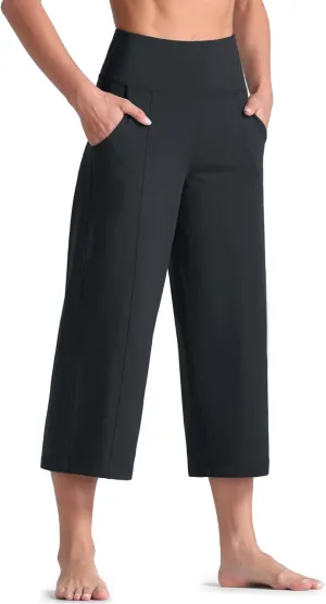 Tmustobe Womens Lounge Yoga Capris Pants Bootleg Tummy Control High Waist Workout Flare Crop Pants with Pockets