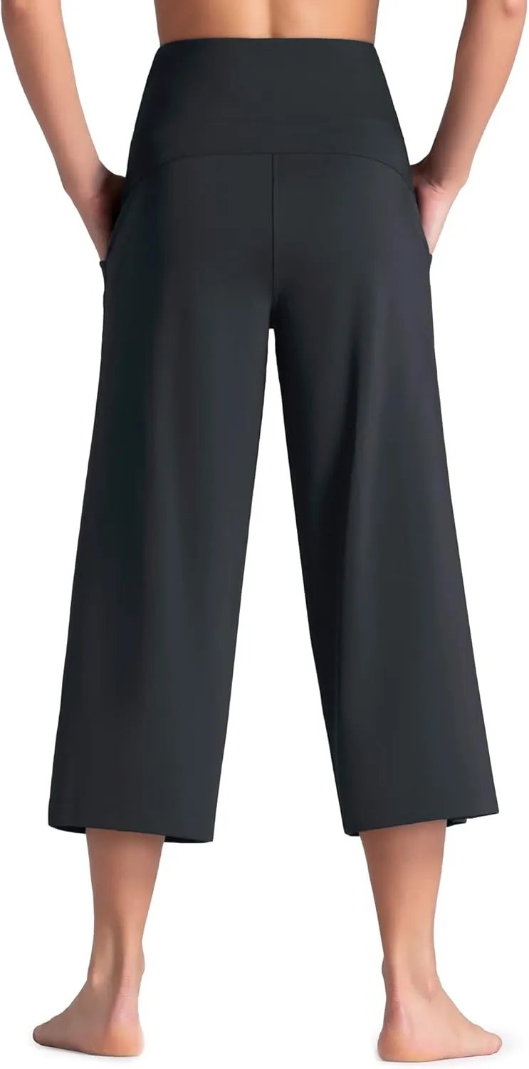Tmustobe Womens Lounge Yoga Capris Pants Bootleg Tummy Control High Waist Workout Flare Crop Pants with Pockets