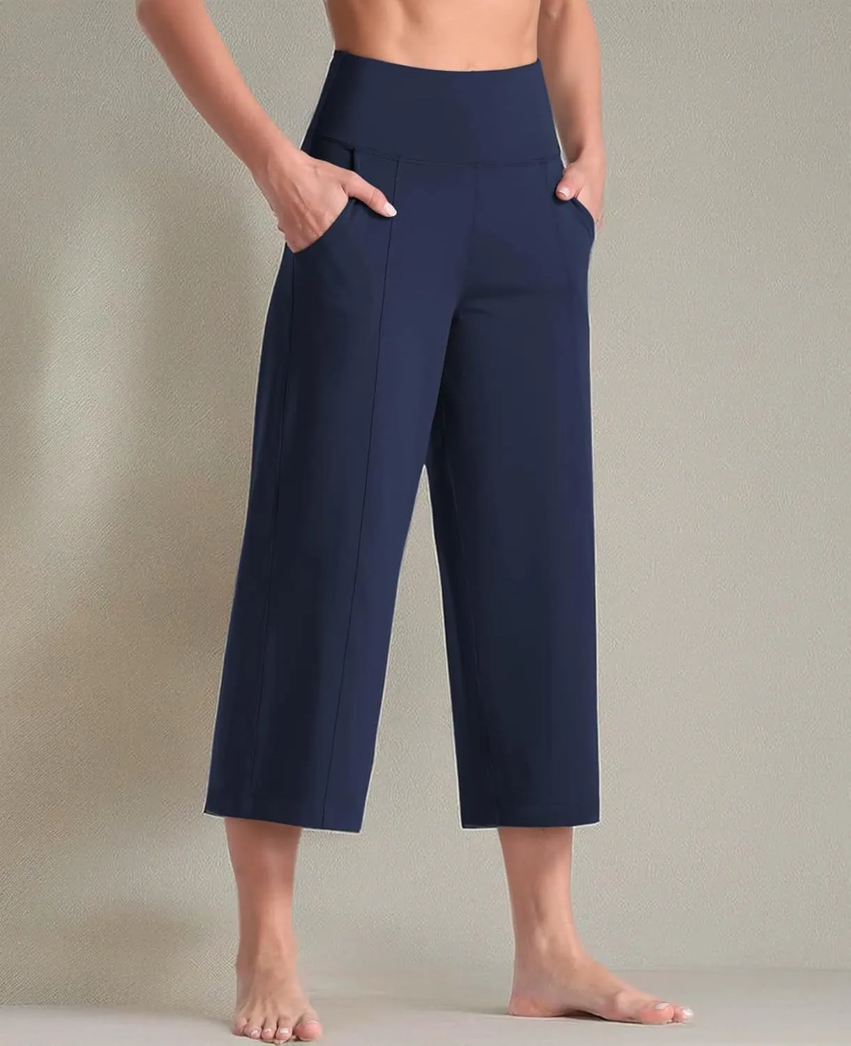 Tmustobe Womens Lounge Yoga Capris Pants Bootleg Tummy Control High Waist Workout Flare Crop Pants with Pockets