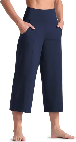 Tmustobe Womens Lounge Yoga Capris Pants Bootleg Tummy Control High Waist Workout Flare Crop Pants with Pockets