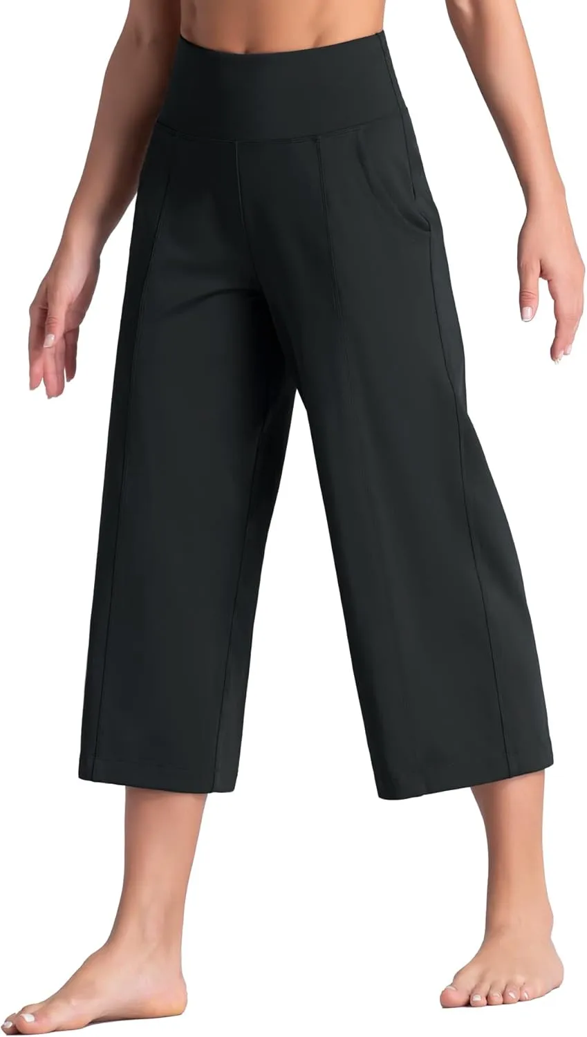 Tmustobe Womens Lounge Yoga Capris Pants Bootleg Tummy Control High Waist Workout Flare Crop Pants with Pockets