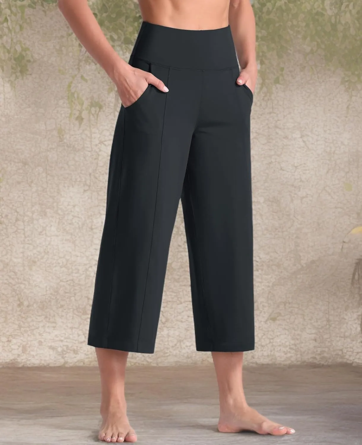 Tmustobe Womens Lounge Yoga Capris Pants Bootleg Tummy Control High Waist Workout Flare Crop Pants with Pockets