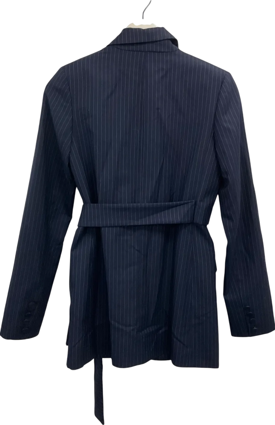 Topshop Blue Pinstriped Navy Tie Up Blazer UK 6