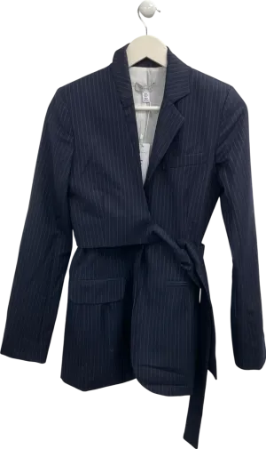 Topshop Blue Pinstriped Navy Tie Up Blazer UK 6