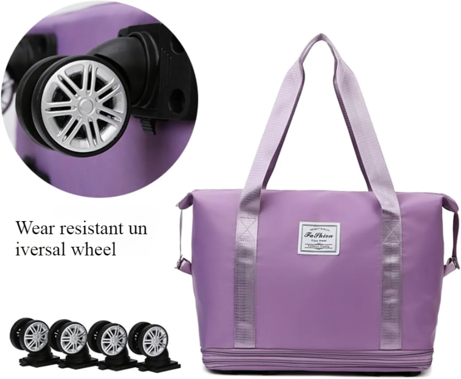 Travel Bag with Wheels, 2025 New Large Capacity Travel Bag - Universal Wheel Removable (Grey)