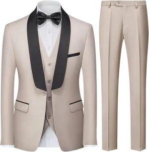 UNINUKOO Men Suits Slim Fit 3 Piece Tuxedo Set Shawl Lapel Wedding Casual Formal Tuxedo for Men