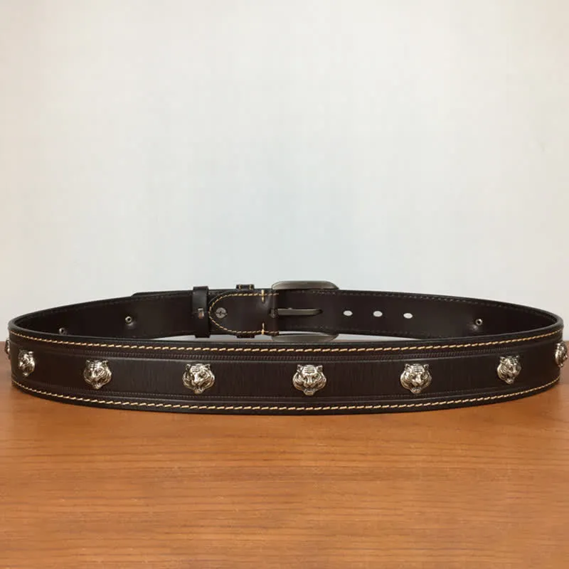 Unique Tiger Shape Rivet Studded Leather Belt