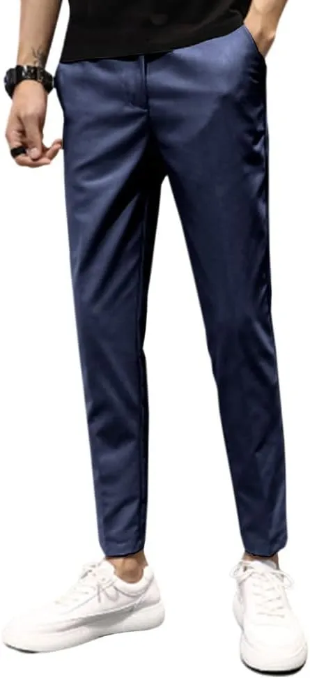 utcoco Men's Cropped Suit Pants Slim-Fit Ankle Length Dress Pants