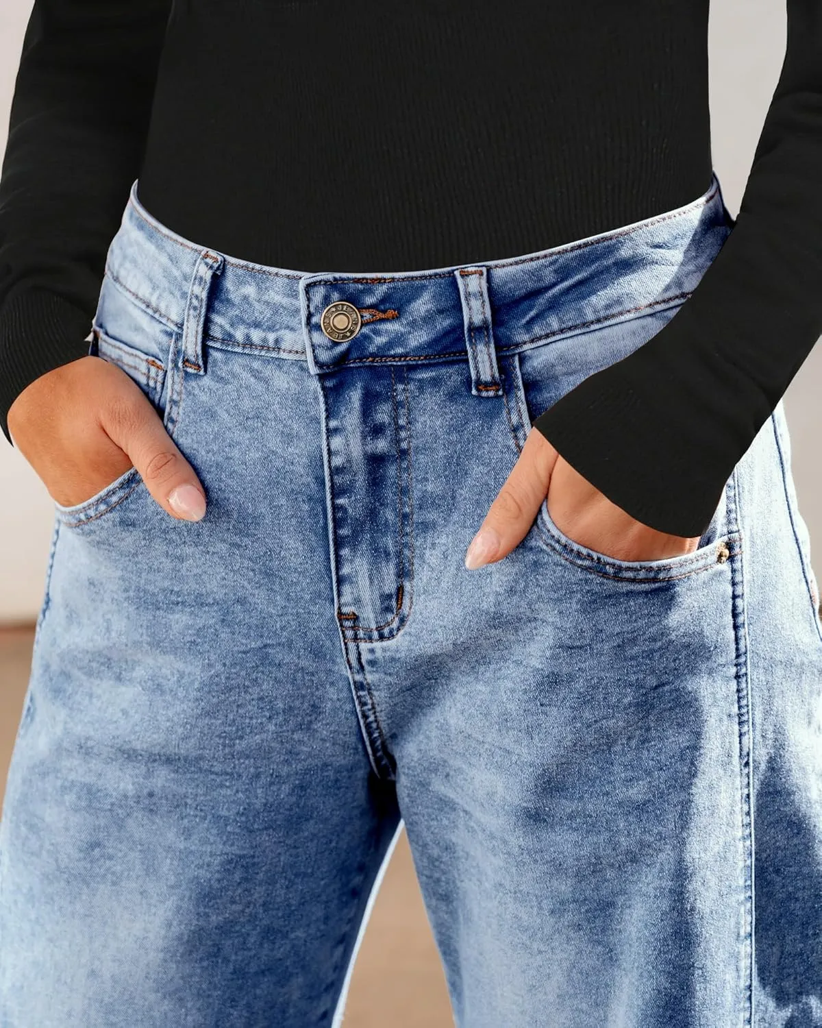 Utyful Barrel Jeans Women Cropped Baggy Trendy High Waisted Distressed Loose Stretch Denim Trouser Jeans with Pockets