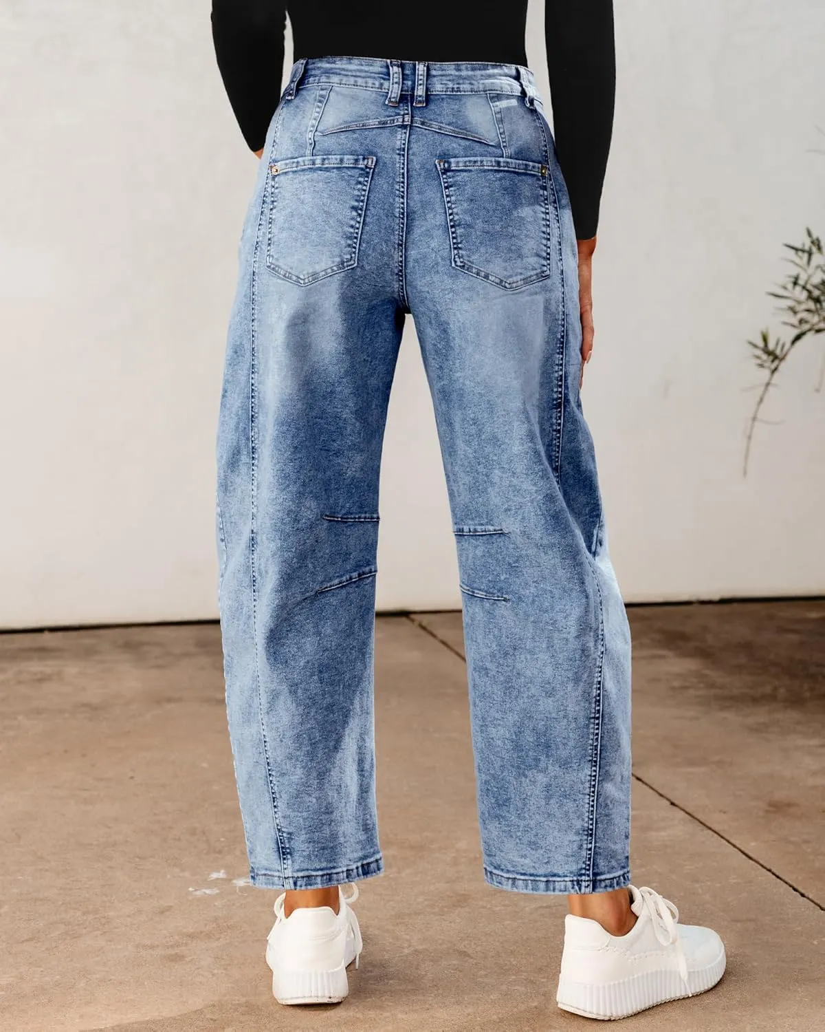 Utyful Barrel Jeans Women Cropped Baggy Trendy High Waisted Distressed Loose Stretch Denim Trouser Jeans with Pockets