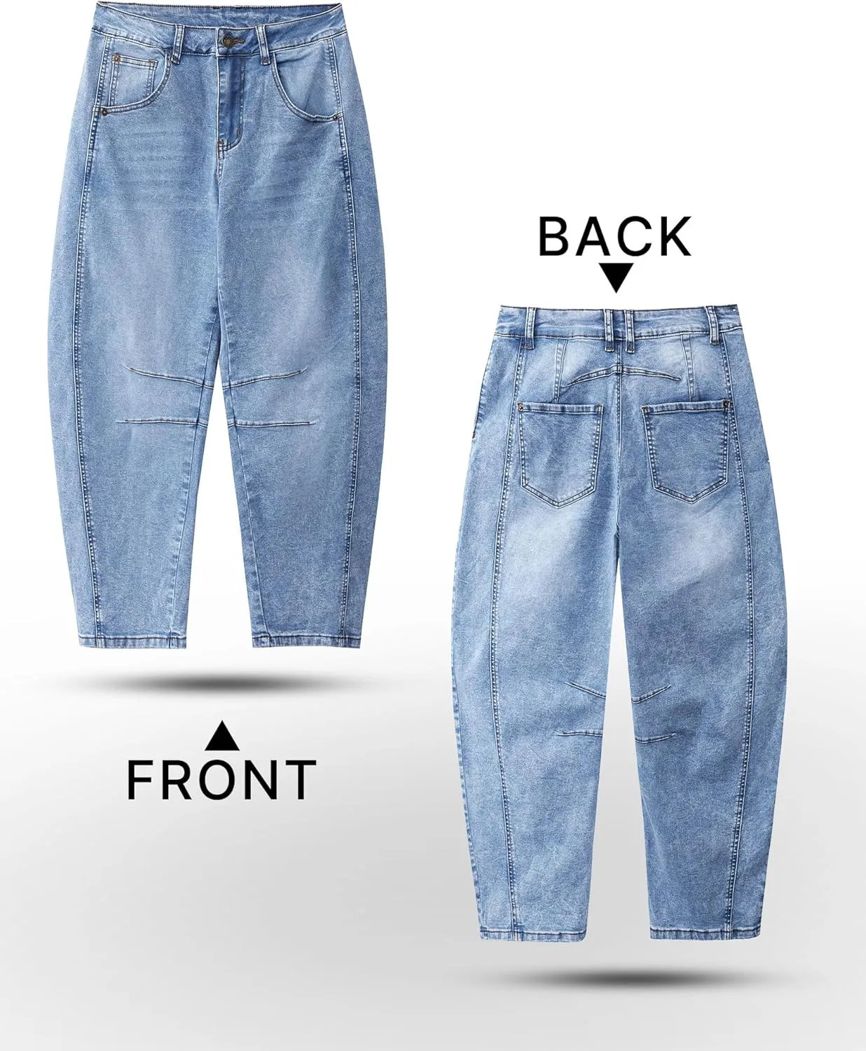 Utyful Barrel Jeans Women Cropped Baggy Trendy High Waisted Distressed Loose Stretch Denim Trouser Jeans with Pockets