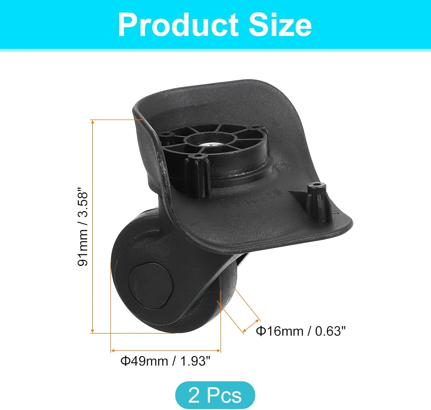 uxcell 2Pcs Luggage Wheel Replacement, Suitcase Trolley Wheels DIY Repair, Spinner Wheels Luggage Accessories, Swivel Silent Wheel, Black
