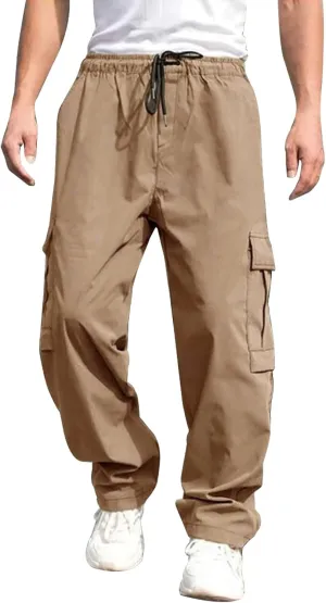 Vickyleb Mens Hiking Cargo Pants Sweatpants Work Drawstring Sports Loose Fit Athletic Joggers Trousers with Pockets
