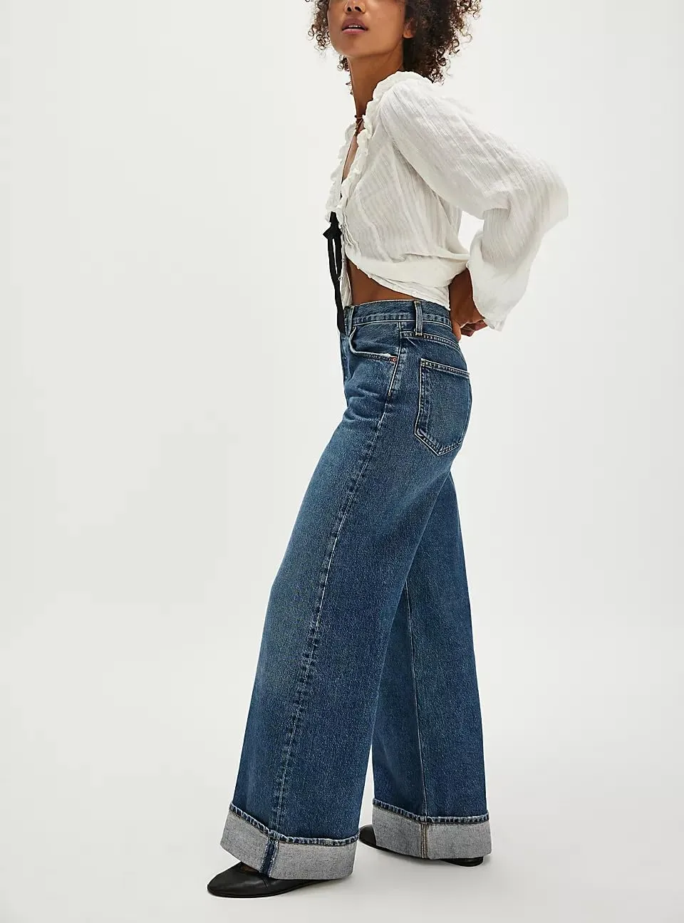 Vintage Baggy Barrel Jeans Mid Rise Wide Leg Boyfriend Horseshoe Jeans for Women Loose Fit Y2k Cuffed Cropped Pants