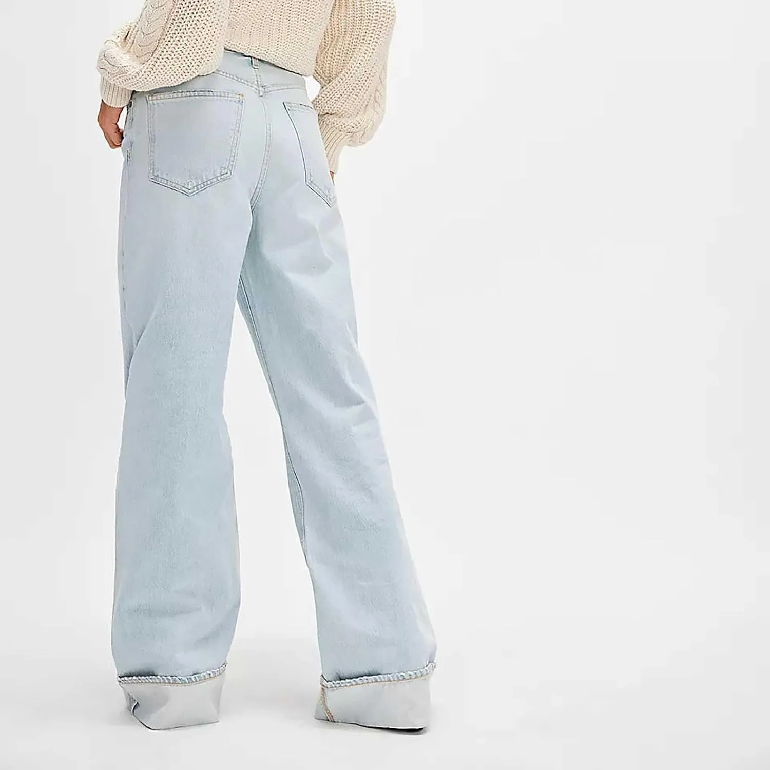 Vintage Baggy Barrel Jeans Mid Rise Wide Leg Boyfriend Jeans for Women Loose Fit Cuffed Cropped Denim Pants Trousers