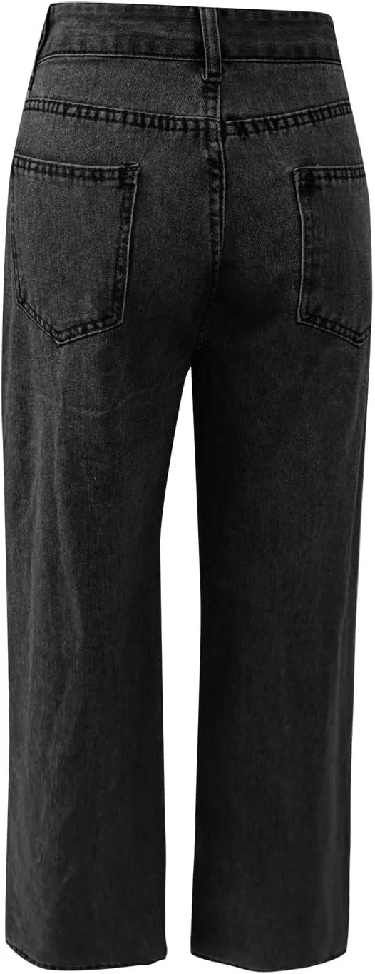 Vintage Baggy Barrel Jeans Mid Rise Wide Leg Boyfriend Jeans for Women Loose Fit Cuffed Cropped Denim Pants Trousers