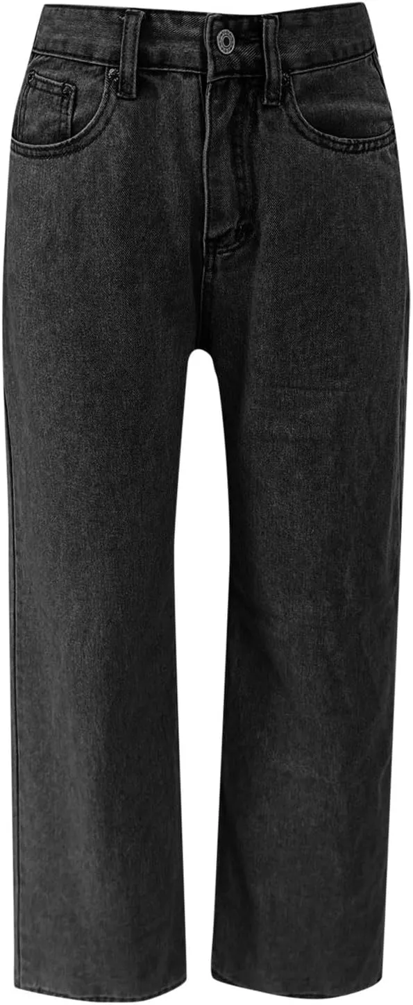 Vintage Baggy Barrel Jeans Mid Rise Wide Leg Boyfriend Jeans for Women Loose Fit Cuffed Cropped Denim Pants Trousers